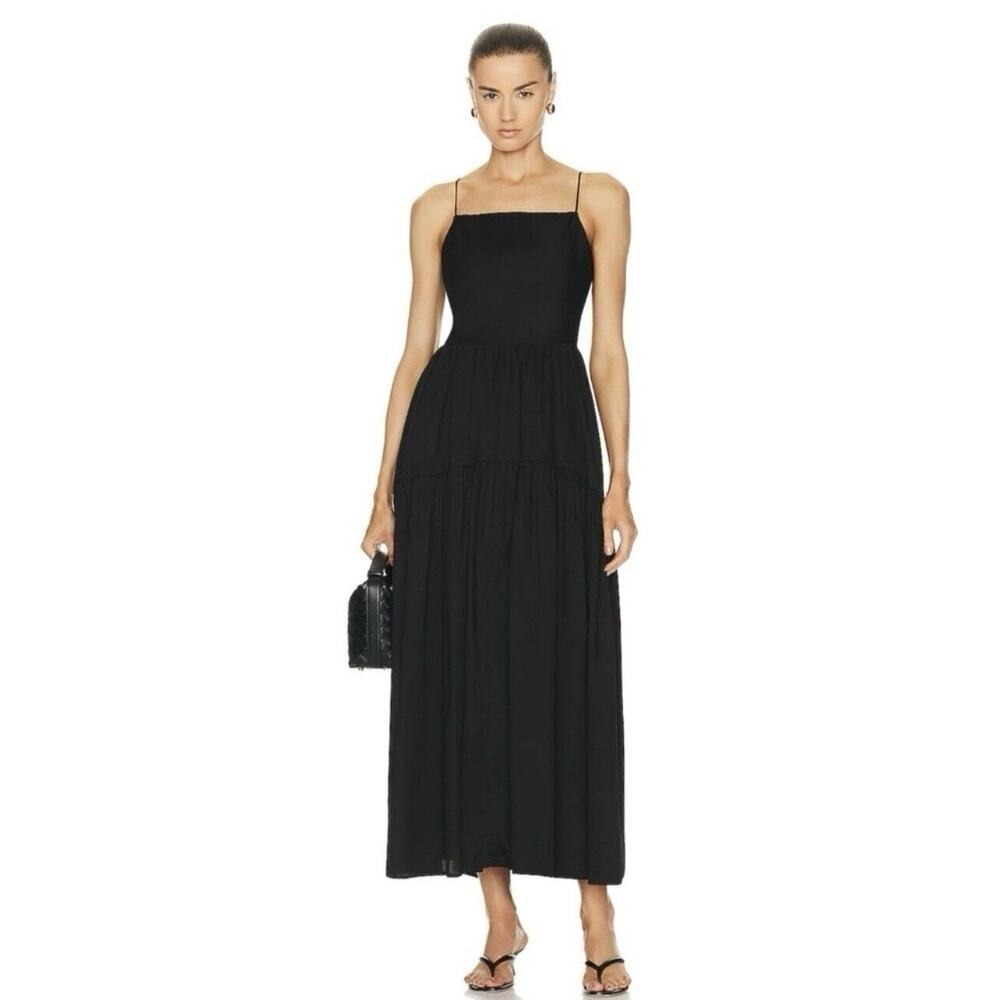 Nwt Enza Costa Open Back Tiered Black Cotton Maxi Dress